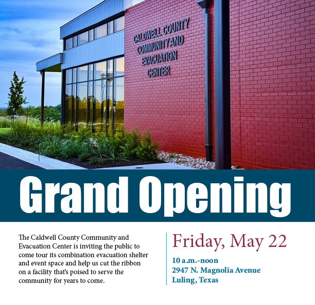 Grand opening event flyer for the Community and Evacuation Center
